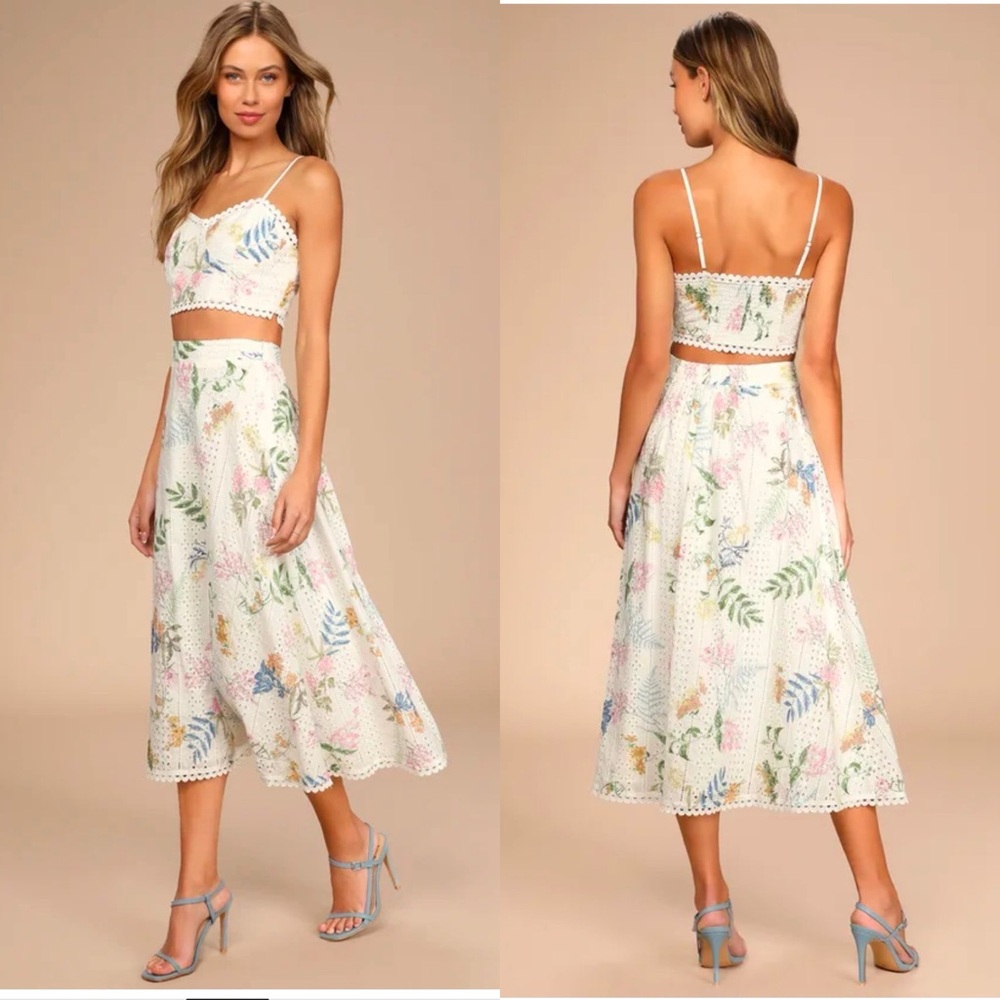 Lulu's White Floral Midi Skirt and Top